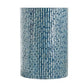 20 Inch Capiz Accent Stool Table Cylindrical Linear Pattern Blue Black By Casagear Home BM285576