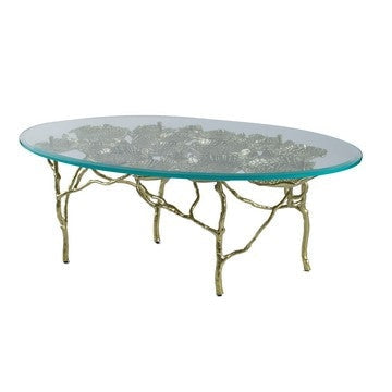 Coffee Table | 47" | Oval Glass Top | Gold Metal Frame