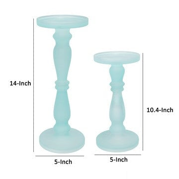 Qui 14 11 Inch Candle Holders Turned Pedestal Blue Glass Set of 2 By Casagear Home BM285579