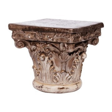 10 Inch Column Pedestal, Classic Carved Floral Scrollwork, Antique Gold By Casagear Home