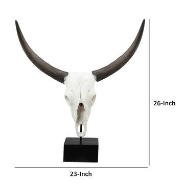26 Inch Resin Cow Skull Accent Table Decoration Metal Block Base White By Casagear Home BM285592
