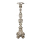 28 Inch Metal Candle Holder, Classical Turned Pedestal, Distressed White By Casagear Home