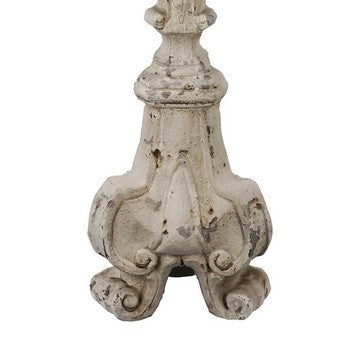 28 Inch Metal Candle Holder Classical Turned Pedestal Distressed White By Casagear Home BM285595