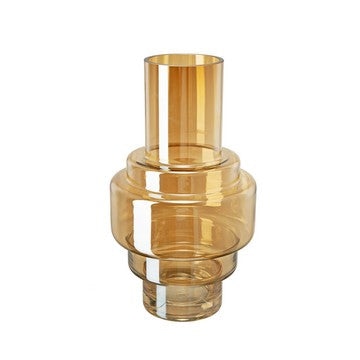 Alma 14 Inch Modern Vase, Geometric Design, Amber Luster Glass Frame By Casagear Home