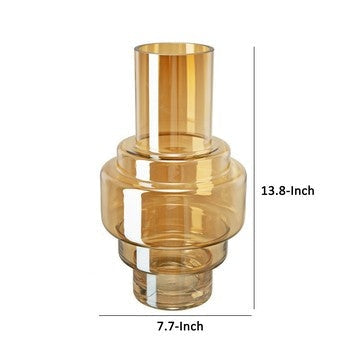 Alma 14 Inch Modern Vase Geometric Design Amber Luster Glass Frame By Casagear Home BM285598