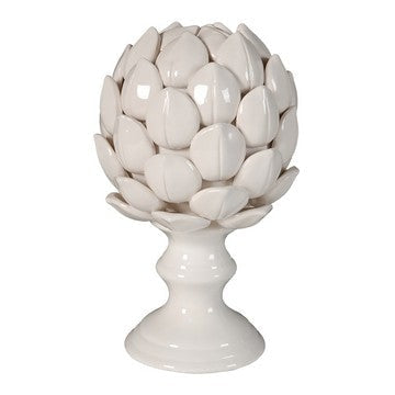 10 Inch Artichoke Accent Decor, Standing Turned Pedestal, White Ceramic By Casagear Home