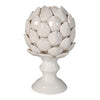 10 Inch Artichoke Accent Decor, Standing Turned Pedestal, White Ceramic By Casagear Home