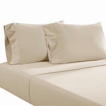 Ivy 4 Piece Queen Size Cotton Ultra Soft Bed Sheet Set, Prewashed, Cream By Casagear Home