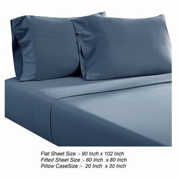 Ivy 4 Piece Queen Size Cotton Ultra Soft Sheet Set Prewashed Dark Blue By Casagear Home BM285639