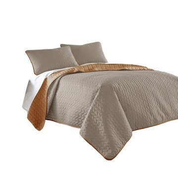 Eva 3 Piece King Microfiber Reversible Coverlet Set, Quilted, Gray, Orange By Casagear Home