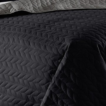 Eva 3 Piece King Microfiber Reversible Coverlet Set Quilted Gray Black By Casagear Home BM285656