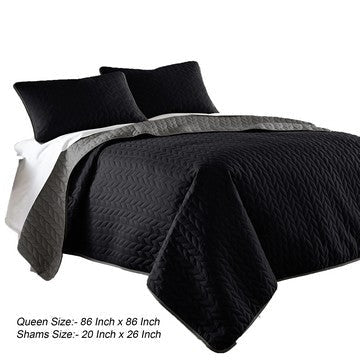 Eva 3 Piece Queen Microfiber Reversible Coverlet Set Quilted Gray Black By Casagear Home BM285657