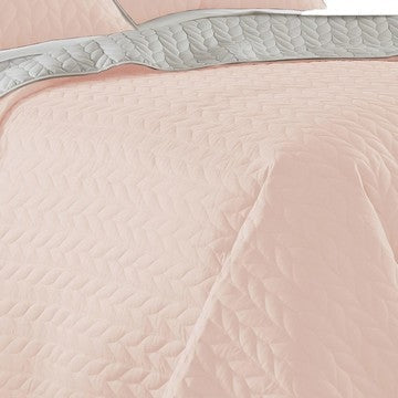 Eva 3 Piece King Microfiber Reversible Coverlet Set Quilted Gray Pink By Casagear Home BM285658