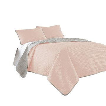 Eva Coverlet Set | 3 Piece Queen | Reversible Microfiber | Gray Pink