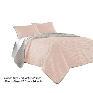 Eva 3 Piece Queen Microfiber Reversible Coverlet Set Quilted Gray Pink By Casagear Home BM285659