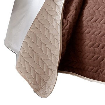 Eva 3 Piece Queen Microfiber Reversible Coverlet Set Quilted Brown Ivory By Casagear Home BM285661