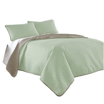 Eva 3 Piece King Microfiber Reversible Coverlet Set Quilted Gray Jade Green By Casagear Home