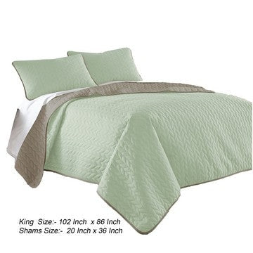 Eva 3 Piece King Microfiber Reversible Coverlet Set Quilted Gray Jade Green By Casagear Home BM285664
