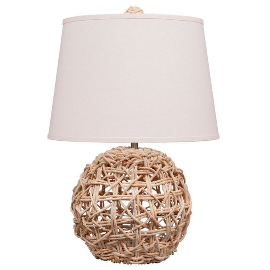 25 Inch Table Lamp, Elegant Handwoven Rope Base, Linen Shade, Natural Brown By Casagear Home