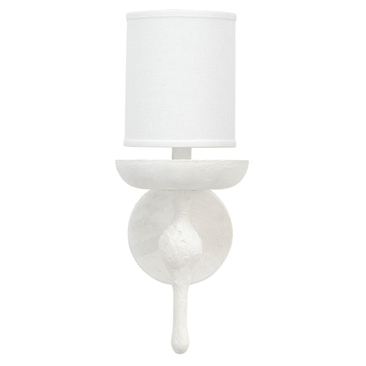 Zoe 12 Inch Wall Sconce, Plaster Candelabra Design Base, Linen Shade, White By Casagear Home