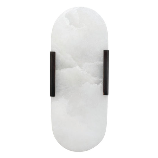 Ela Wall Sconce | 13" | Alabaster Shade | Black Steel Plate