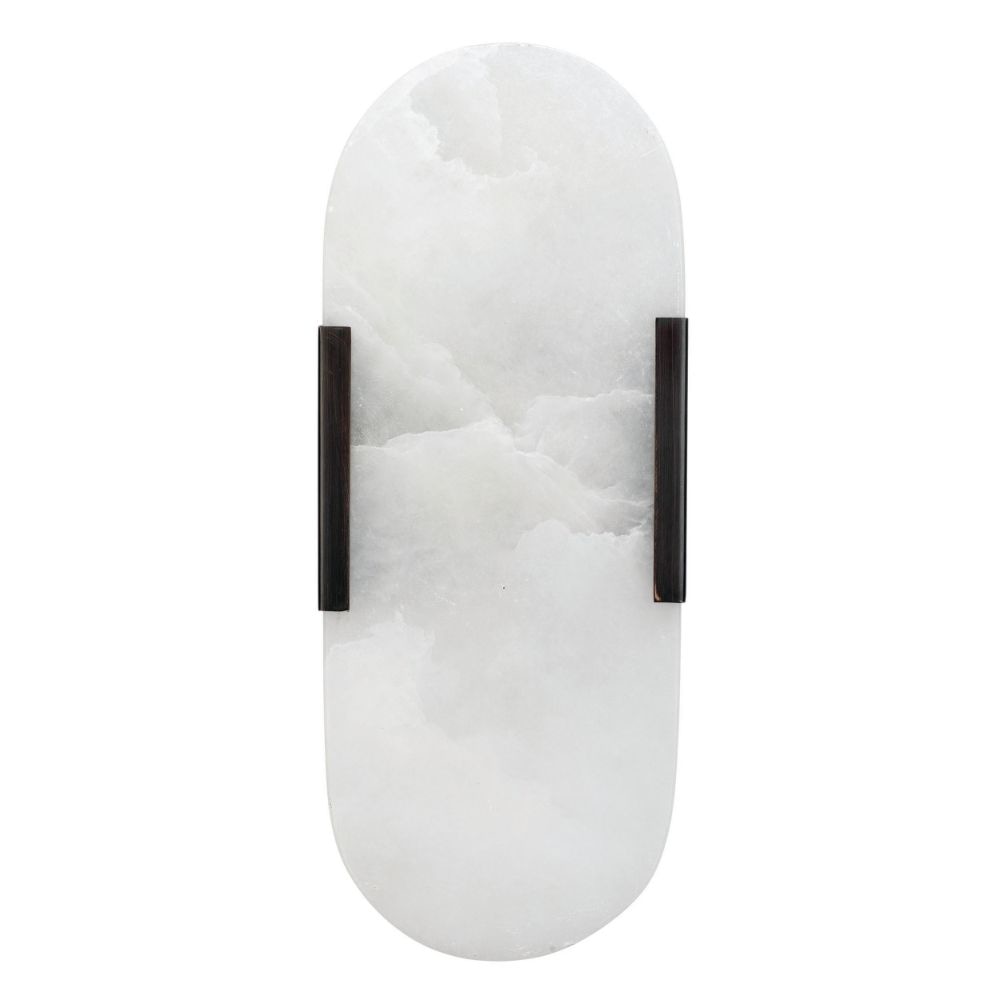 Ela Wall Sconce | 13" | Alabaster Shade | Black Steel Plate