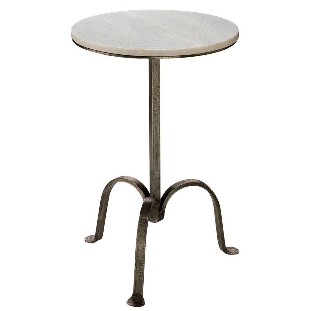 22 Inch Accent Side Table, Round Marble Top, Curved Metal Tripod Base, Gray By Casagear Home