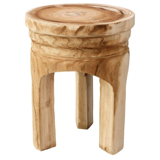 17 Inch Stool Accent Table, Paulownia Wood, Three Leg Base, Natural Brown By Casagear Home