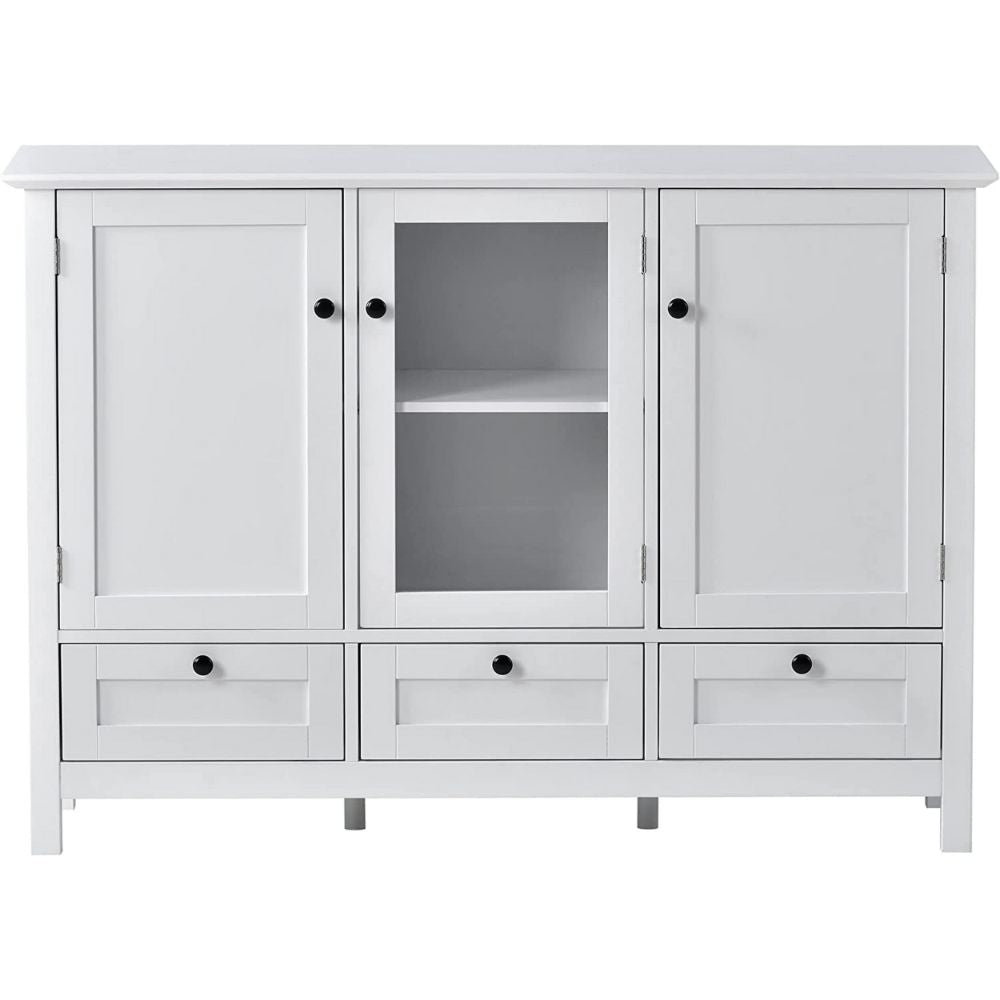 Miko 45 Inch Wood Accent Buffet Cabinet 3 Doors and Drawers White Finish By Casagear Home BM285776