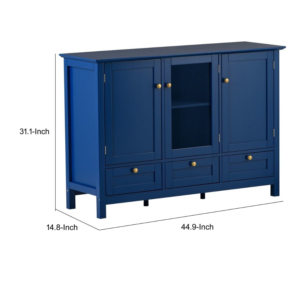 Miko 45 Inch Wood Accent Buffet Cabinet 3 Doors and Drawers Blue Finish By Casagear Home BM285777