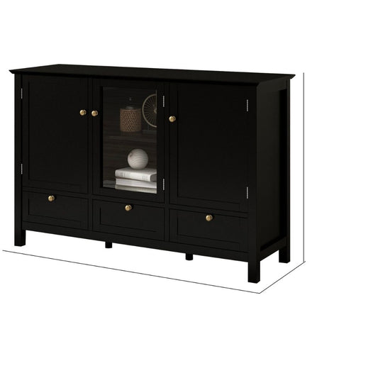 Miko 45 Inch Wood Accent Cabinet, 3 Doors, 3 Drawers, Vintage Black Finish By Casagear Home