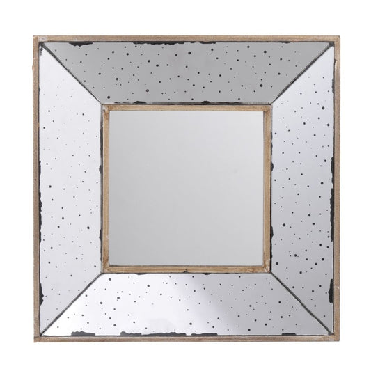 Joe 12 Inch Square Wall Mirror, 3 Dimensional, Speckled Off White and Brown By Casagear Home