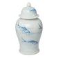 19 Inch Ginger Jar, Lidded, Painted Blue Koi Fish Over White Porcelain By Casagear Home