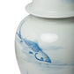 19 Inch Ginger Jar Lidded Painted Blue Koi Fish Over White Porcelain By Casagear Home BM285885