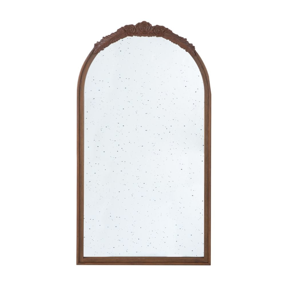 Eel Wall Mirror | 42" | Arched Wood Frame | Rose Accent | Brown