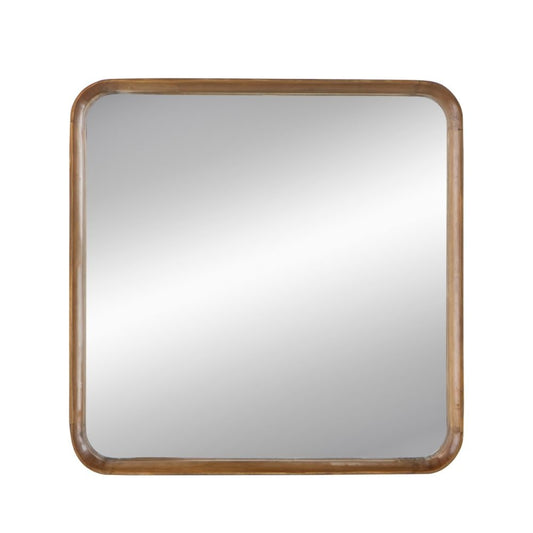 Roe 32 Inch Wall Mirror, Brown Curved Pine Wood Frame, Minimalistic By Casagear Home