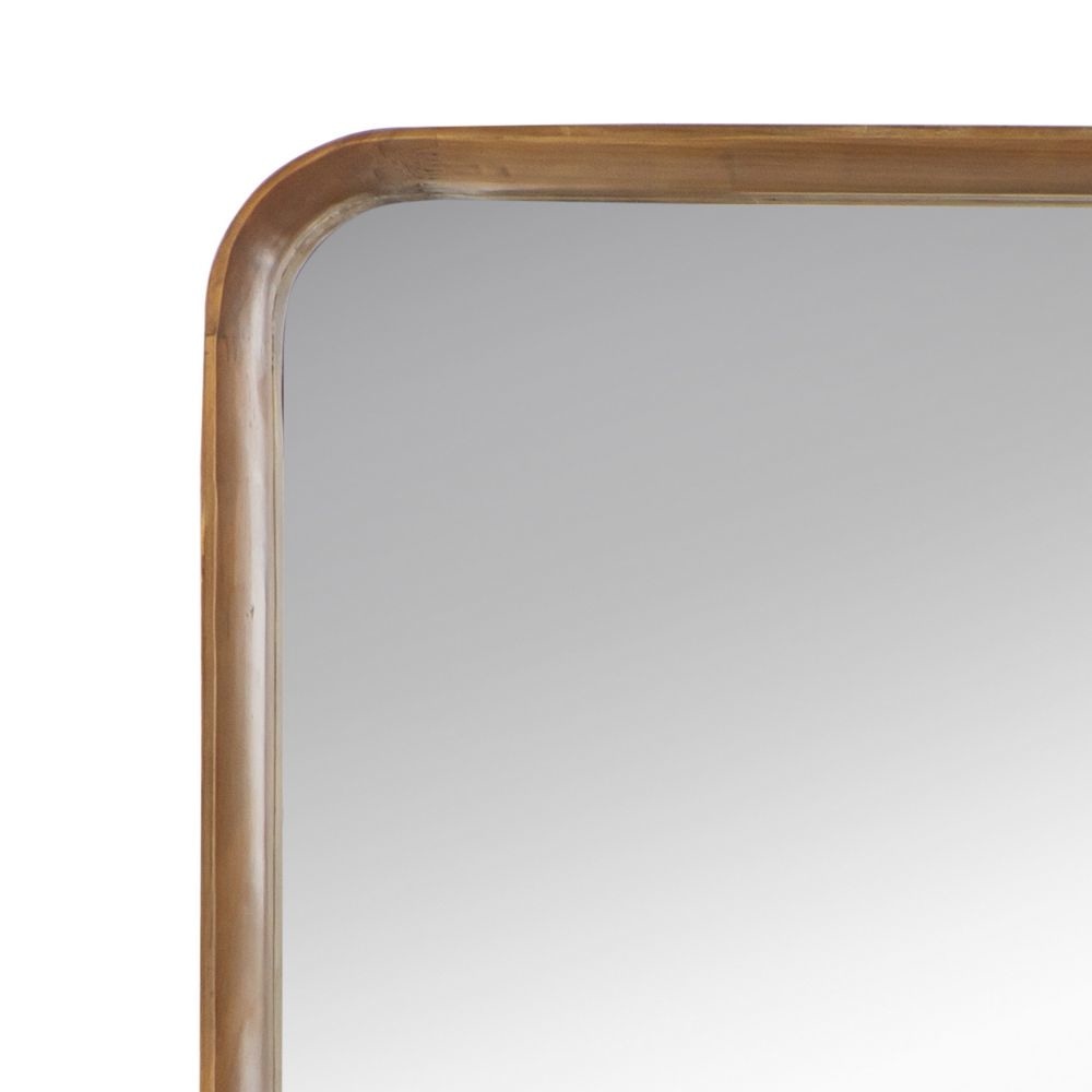 Roe 32 Inch Wall Mirror Brown Curved Pine Wood Frame Minimalistic By Casagear Home BM285894