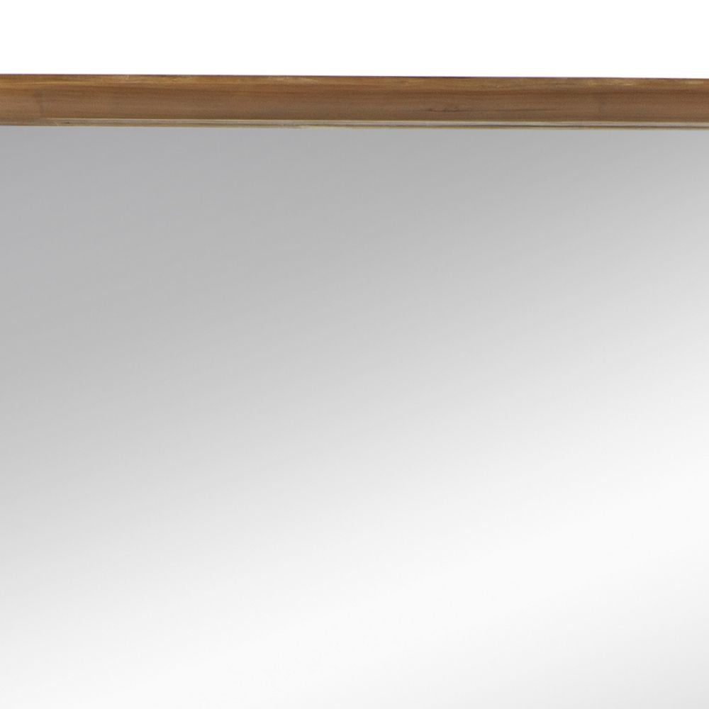 Roe 32 Inch Wall Mirror Brown Curved Pine Wood Frame Minimalistic By Casagear Home BM285894