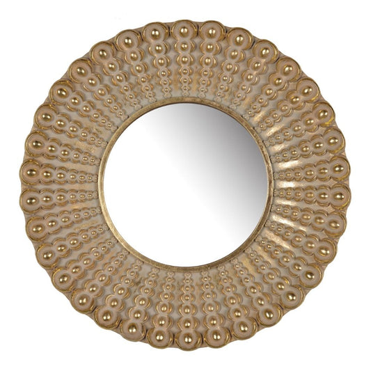 19 Inch Wall Mirror, Beaded Sunburst Design, Gold Finished Metal Frame By Casagear Home