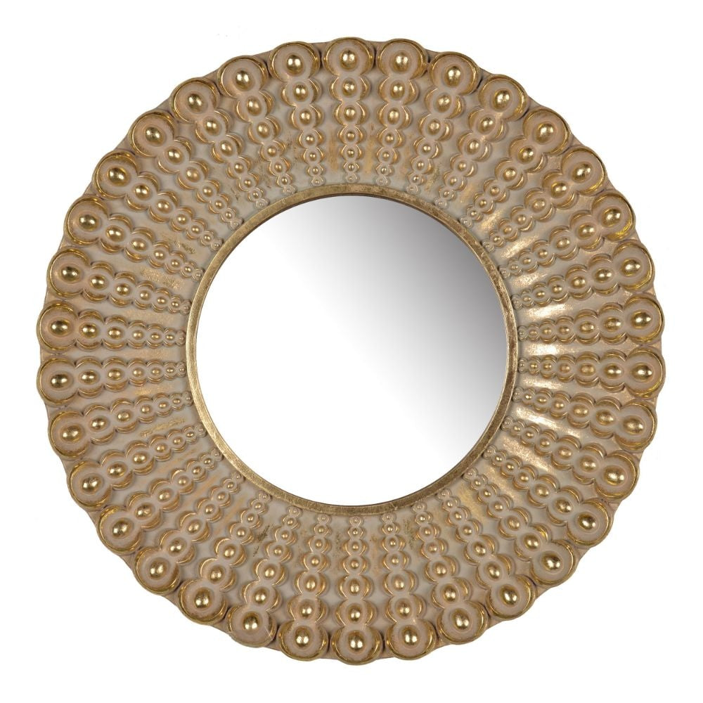Wall Mirror | 19" | Sunburst Beaded Design | Gold Metal Frame