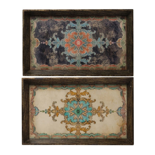 Wood Tray Set | 25" | Vintage Style | Distressed Brown | Set of 2