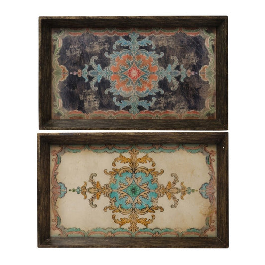 Wood Tray Set | 25" | Vintage Style | Distressed Brown | Set of 2