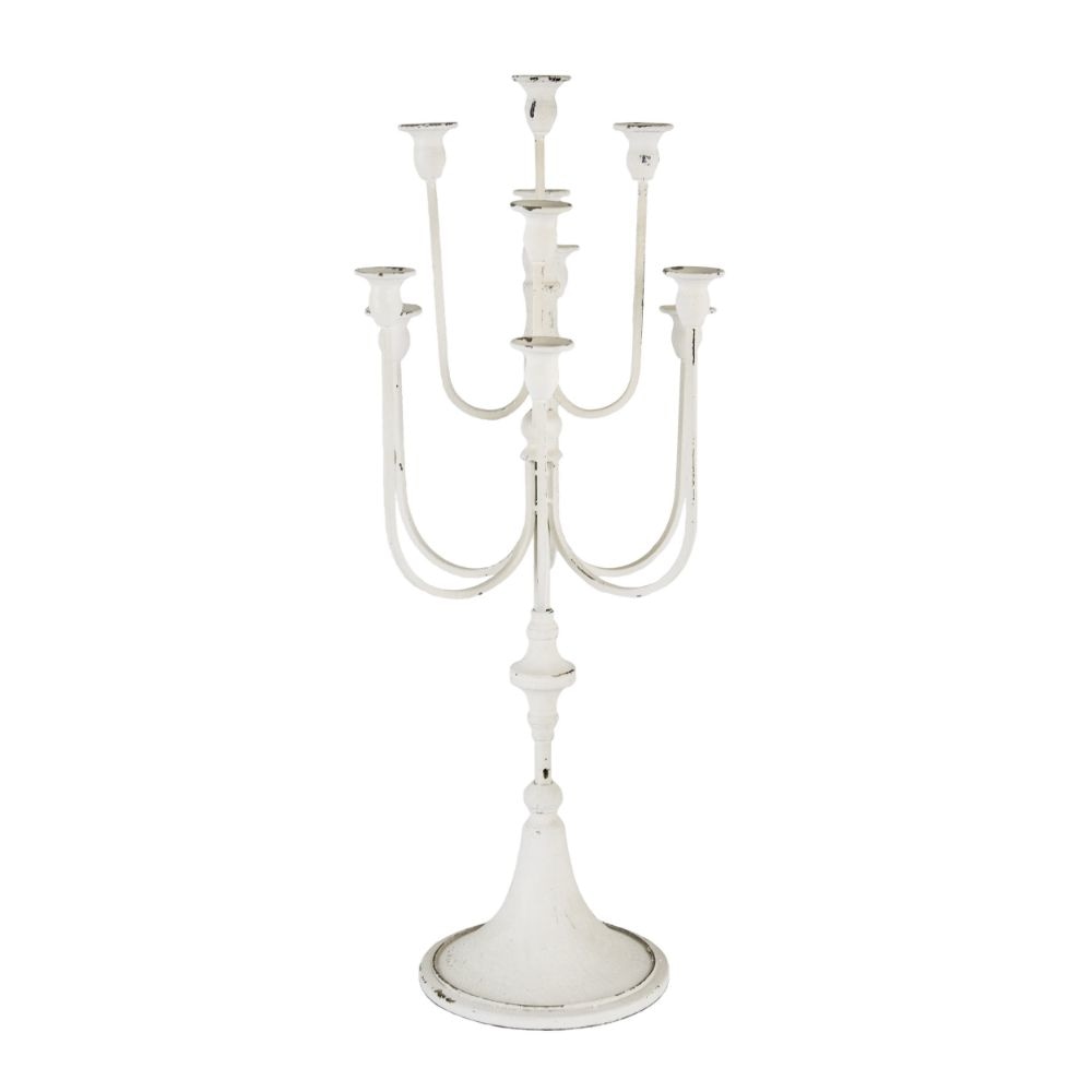 30 Inch Classic 11 Light Candelabra, Curved Arms, White Iron Frame By Casagear Home