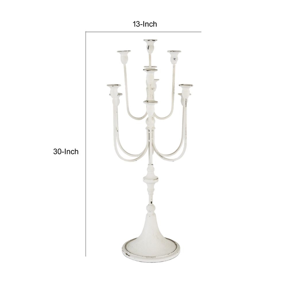 30 Inch Classic 11 Light Candelabra Curved Arms White Iron Frame By Casagear Home BM285915