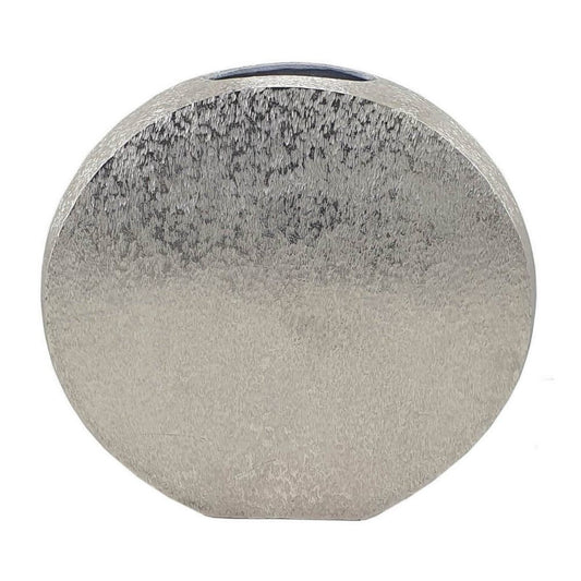 15 Inch Modern Decorative Vase, Round, Silver Finished Aluminum Frame By Casagear Home