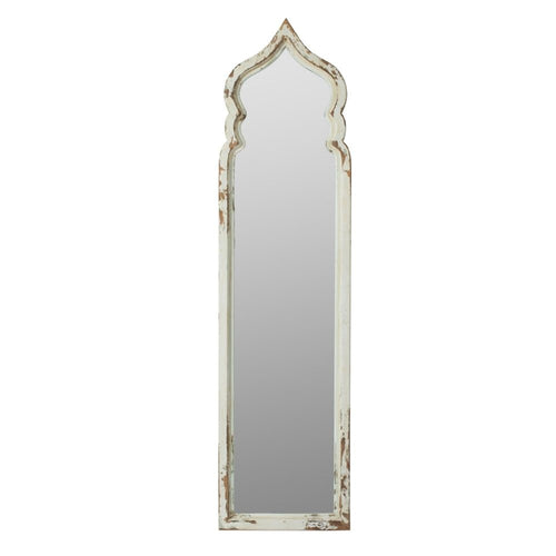 Floor Mirror | 73" | Ornate Top | Fir Wood | Weathered White