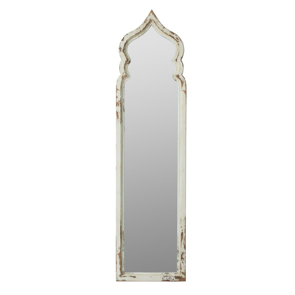 Floor Mirror | 73" | Ornate Top | Fir Wood | Weathered White
