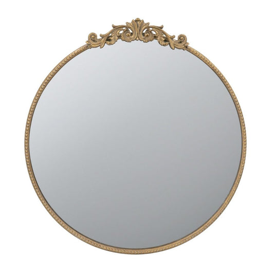 Kea 32 Inch Vintage Round Wall Mirror, Gold Metal Frame, Baroque Design By Casagear Home