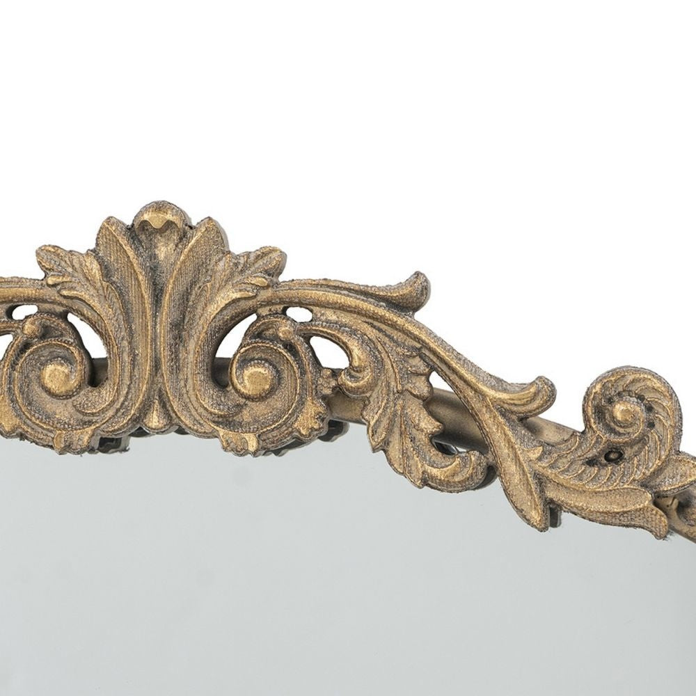 Kea 32 Inch Vintage Round Wall Mirror Gold Metal Frame Baroque Design By Casagear Home BM285933