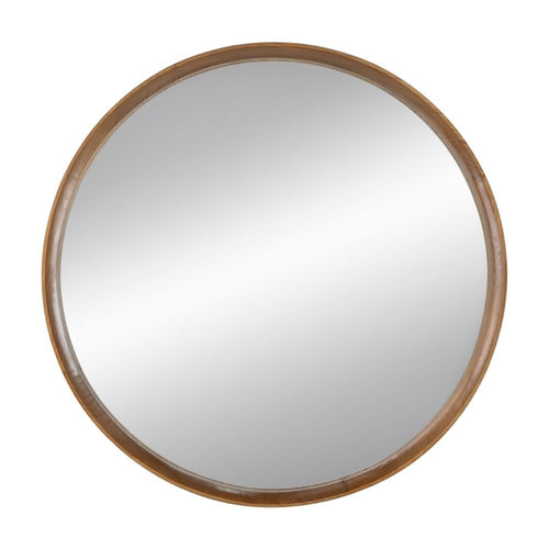 Roe Wall Mirror | 32" | Round Mounted | Brown Pine Wood